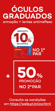&Oacute;culos graduados arma&ccedil;&atilde;o + lentes antirreflexo - 10% em cart&atilde;o continente no 1&ordm; par + 50% promo&ccedil;&atilde;o no 2&ordm; par - consulta as condi&ccedil;&otilde;es na p&aacute;gina de &oacute;tica